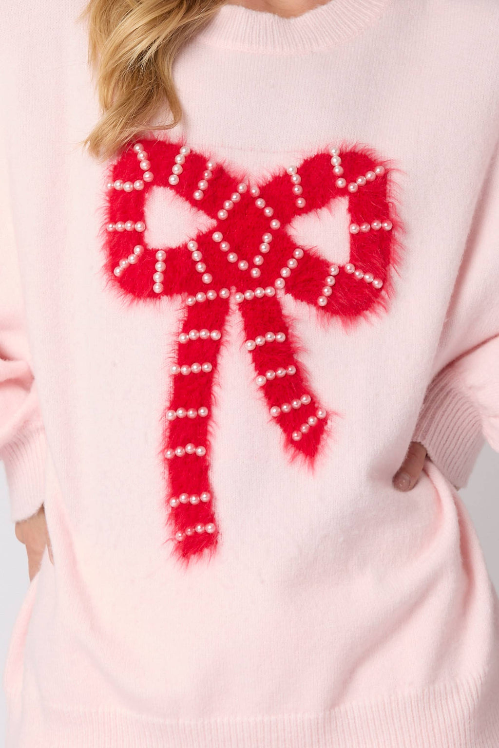 Tickled Pink Pearl Bow Sweater - BFF Here