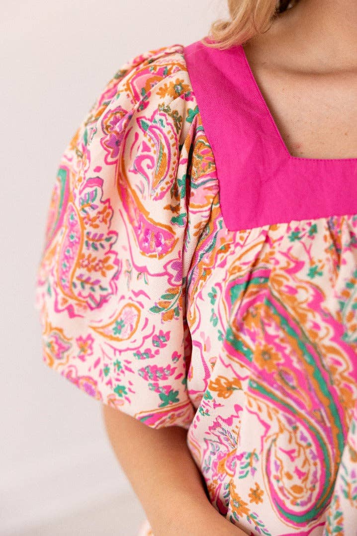Pink Paisley Puff Sleeve Blouse by Grace & Emma - BFF Here