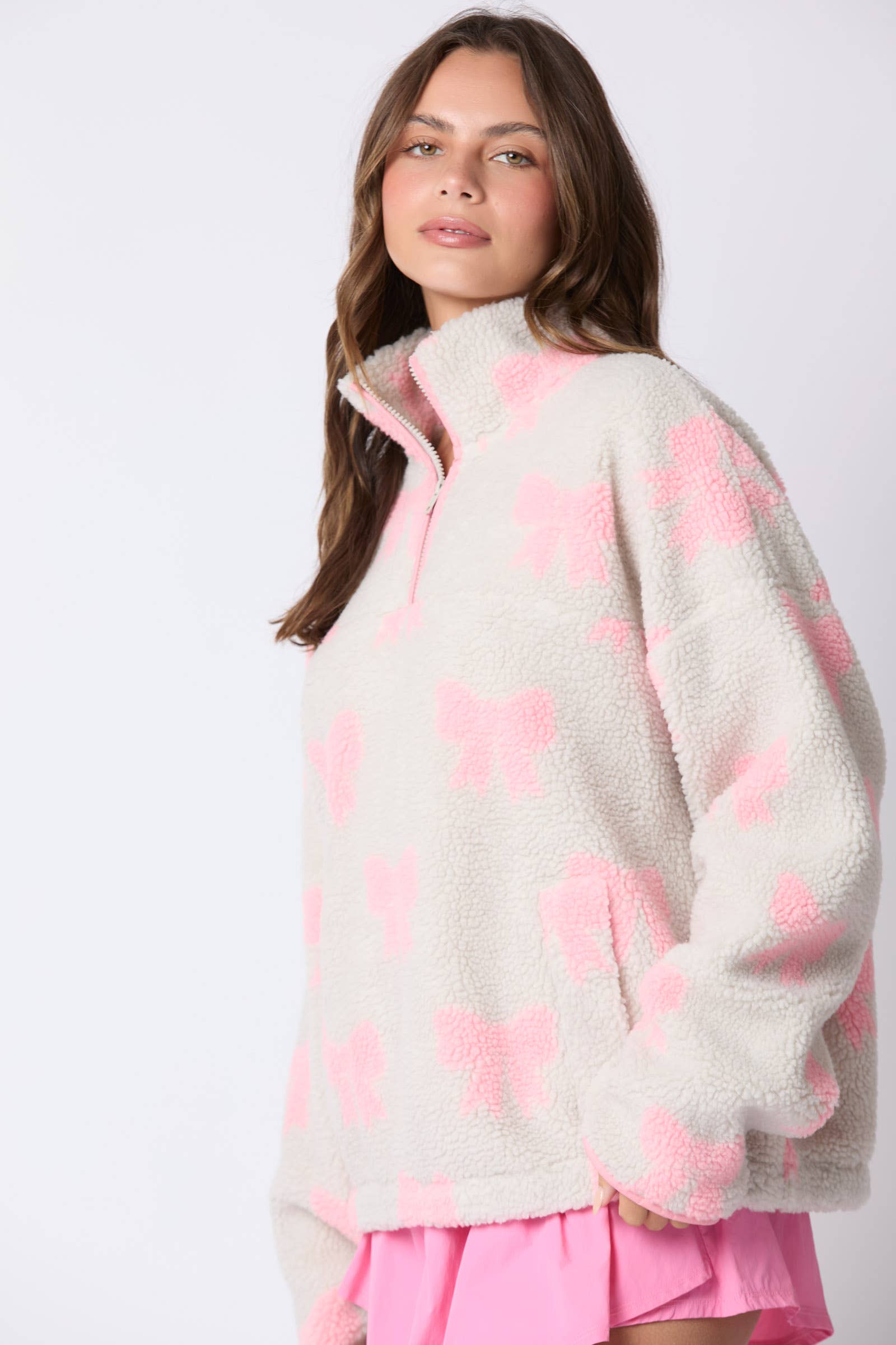 Pretty in Pink Bow Sherpa Pullover - BFF Here