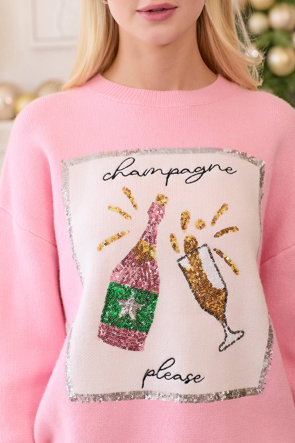 Pop The Bottle Sequined Embroidered Sweater - BFF Here
