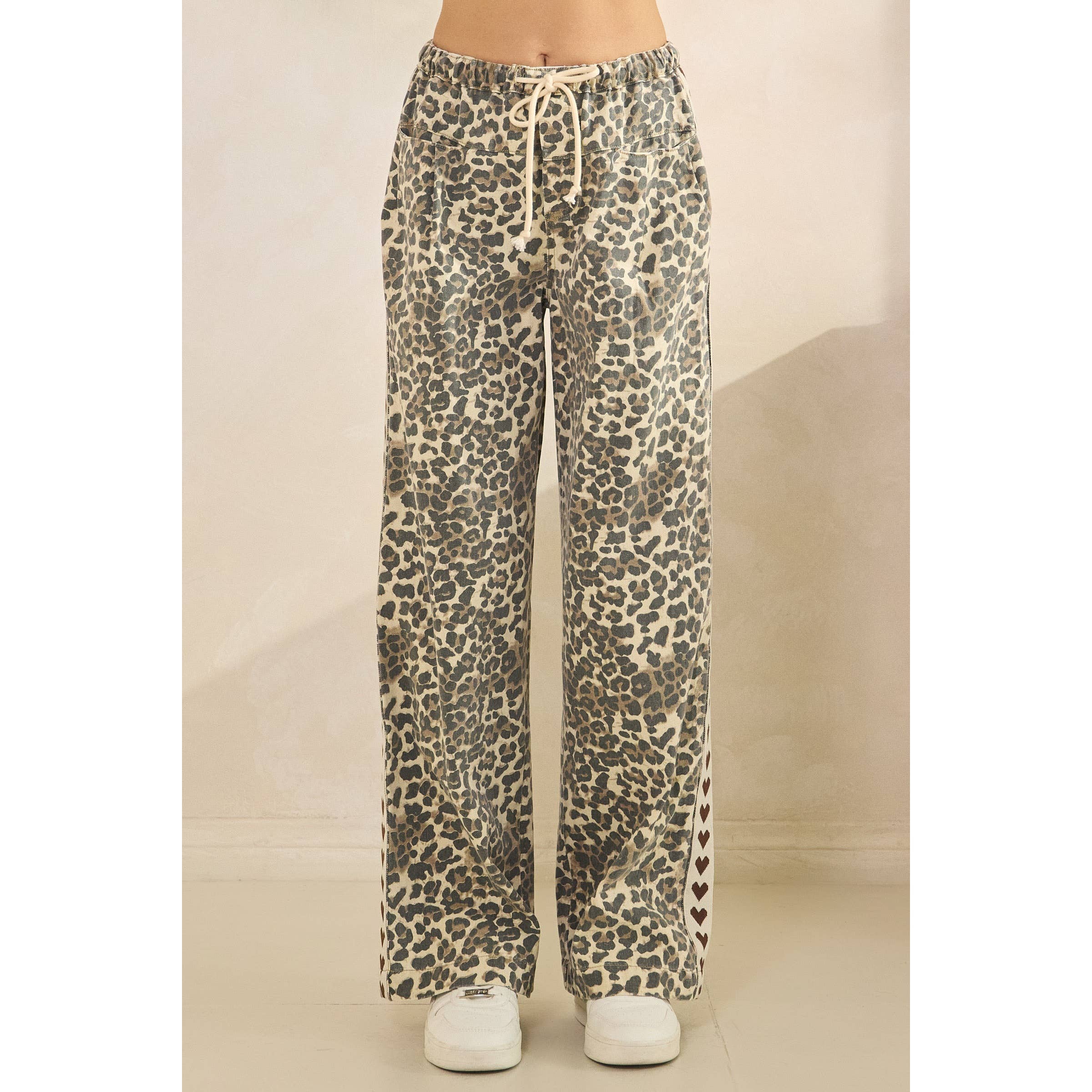 Leopard Printed Striped Wide Legged Pants - BFF Here