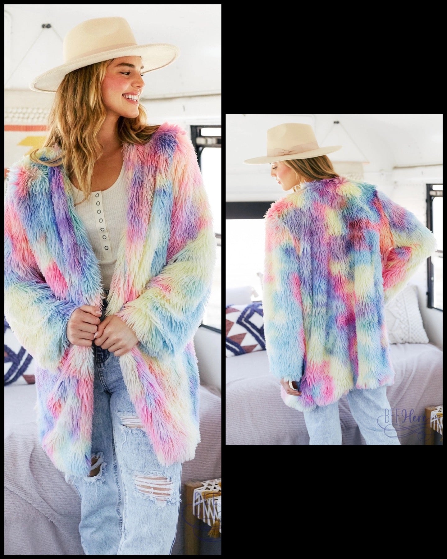 Spectrum Splendor Faux Fur Coat - BFF Here