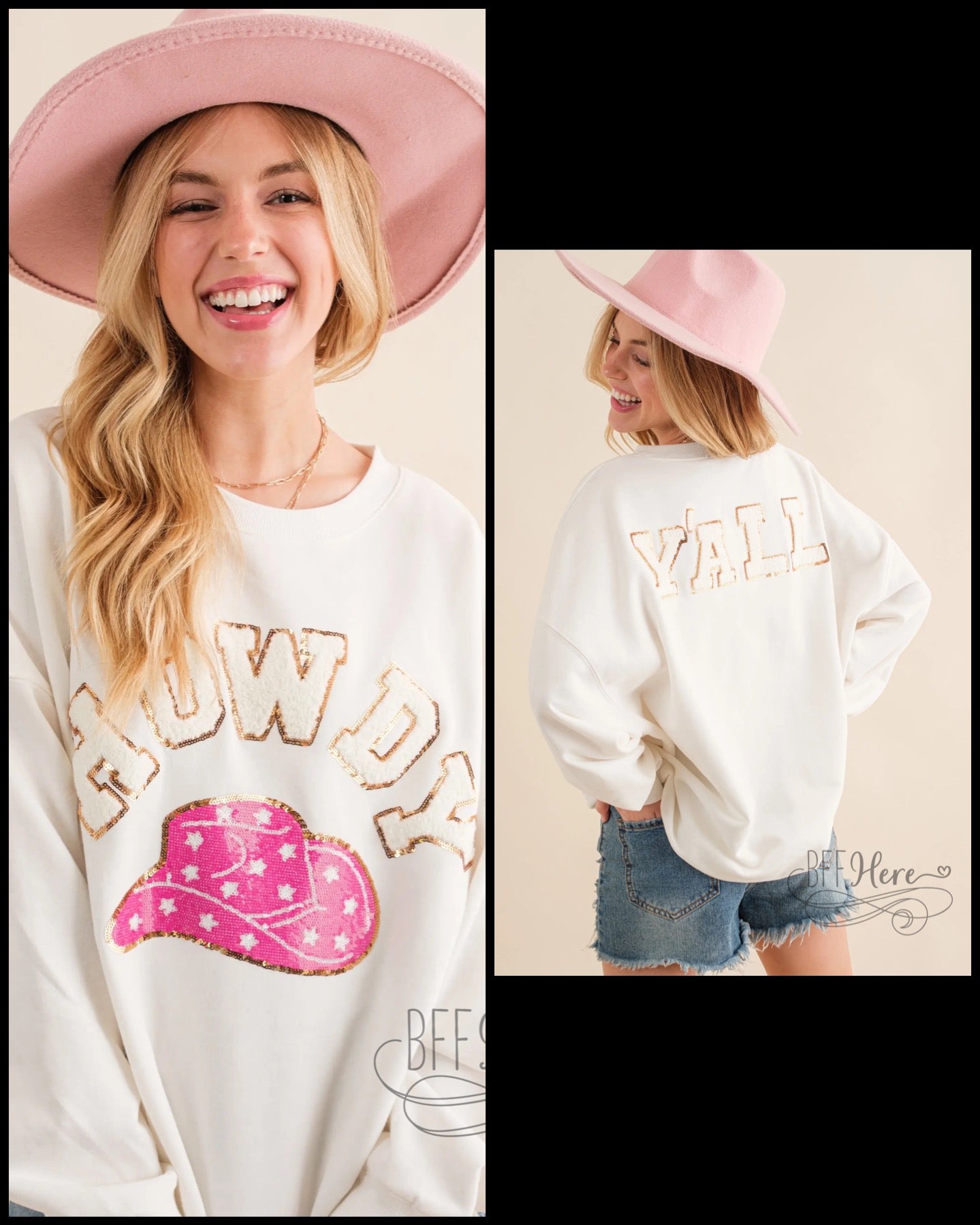 Fleece Howdy Patch Embellishment Sweatshirt - BFF Here