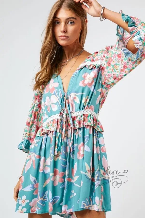 Kona Floral Print Flared Sleeve Romper - BFF Here