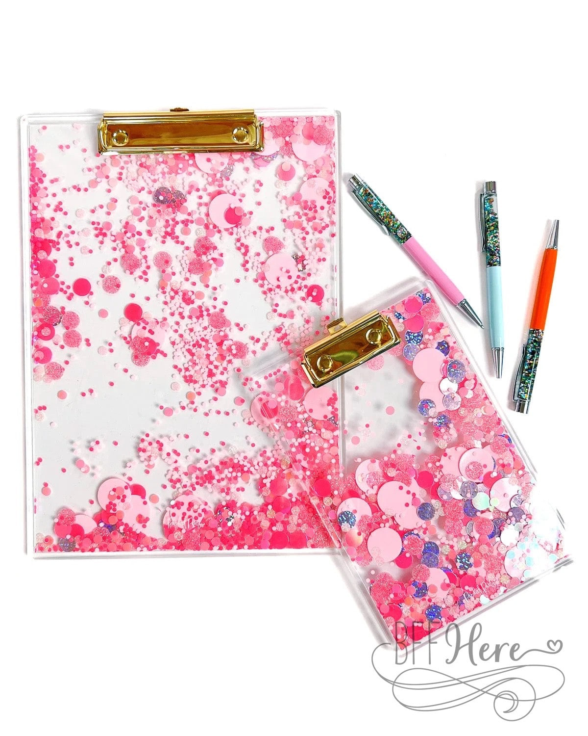 Pink Party Confetti Clear Clipboard by Packed Party - BFF Here