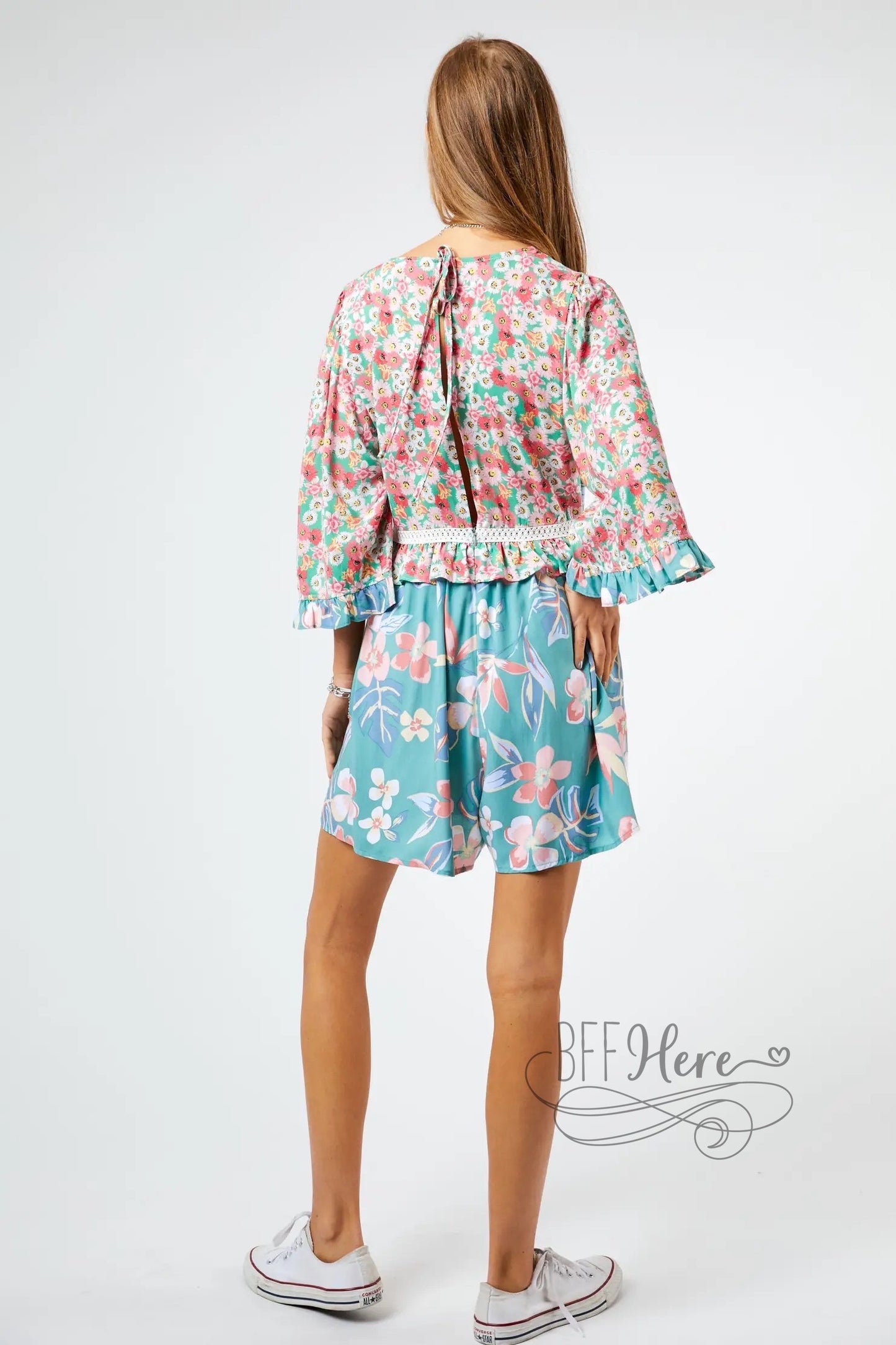 Kona Floral Print Flared Sleeve Romper - BFF Here