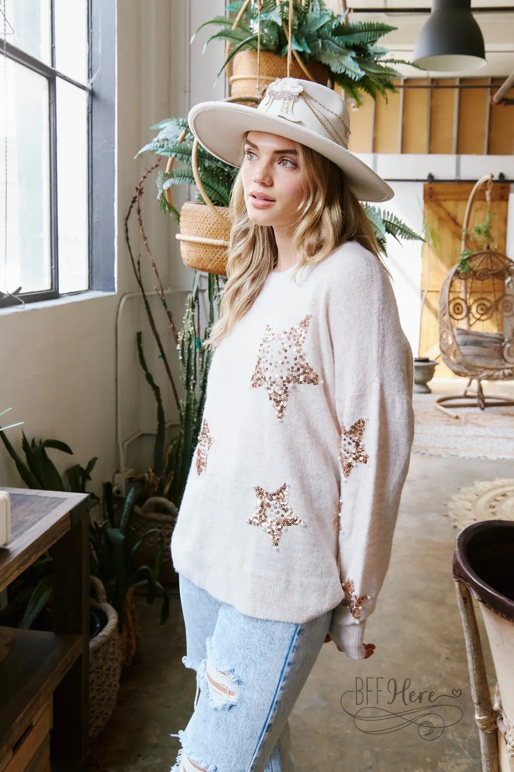 PREORDER: Cosmic Luxe: Sequin & Pearl Star Sweater - BFF Here