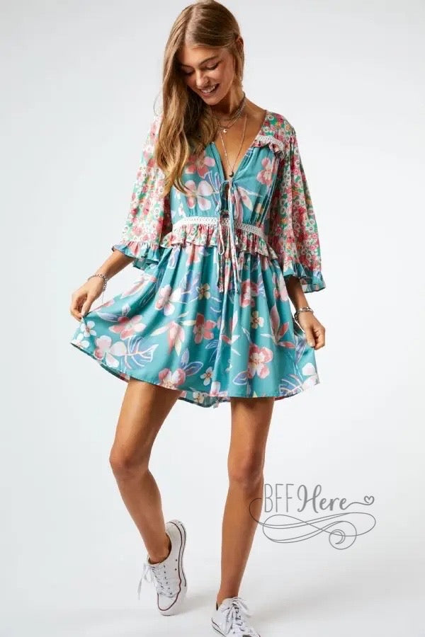 Kona Floral Print Flared Sleeve Romper - BFF Here