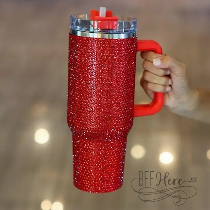 PREORDER — 40 oz. Red Bling Stainless Steel Tumbler - BFF Here