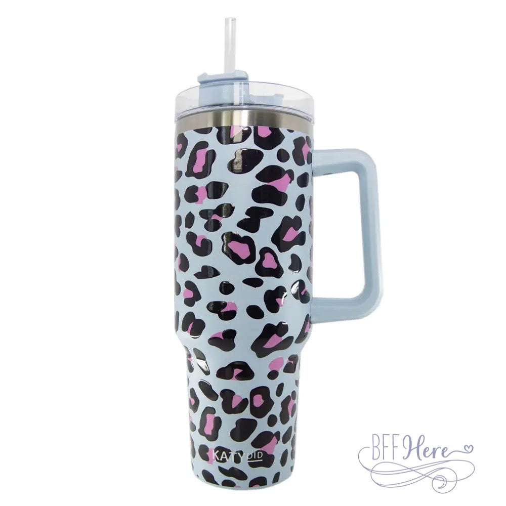 PREORDER—40 oz. Blue Leopard Travel Tumbler - BFF Here