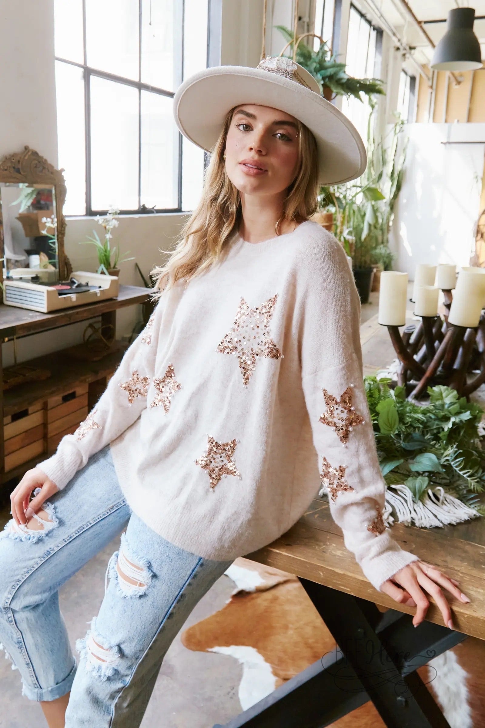 PREORDER: Cosmic Luxe: Sequin & Pearl Star Sweater - BFF Here