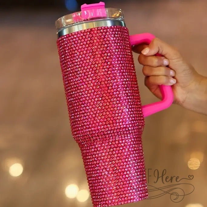PREORDER — 40 oz. Hot Pink Bling Stainless Steel Tumbler - BFF Here