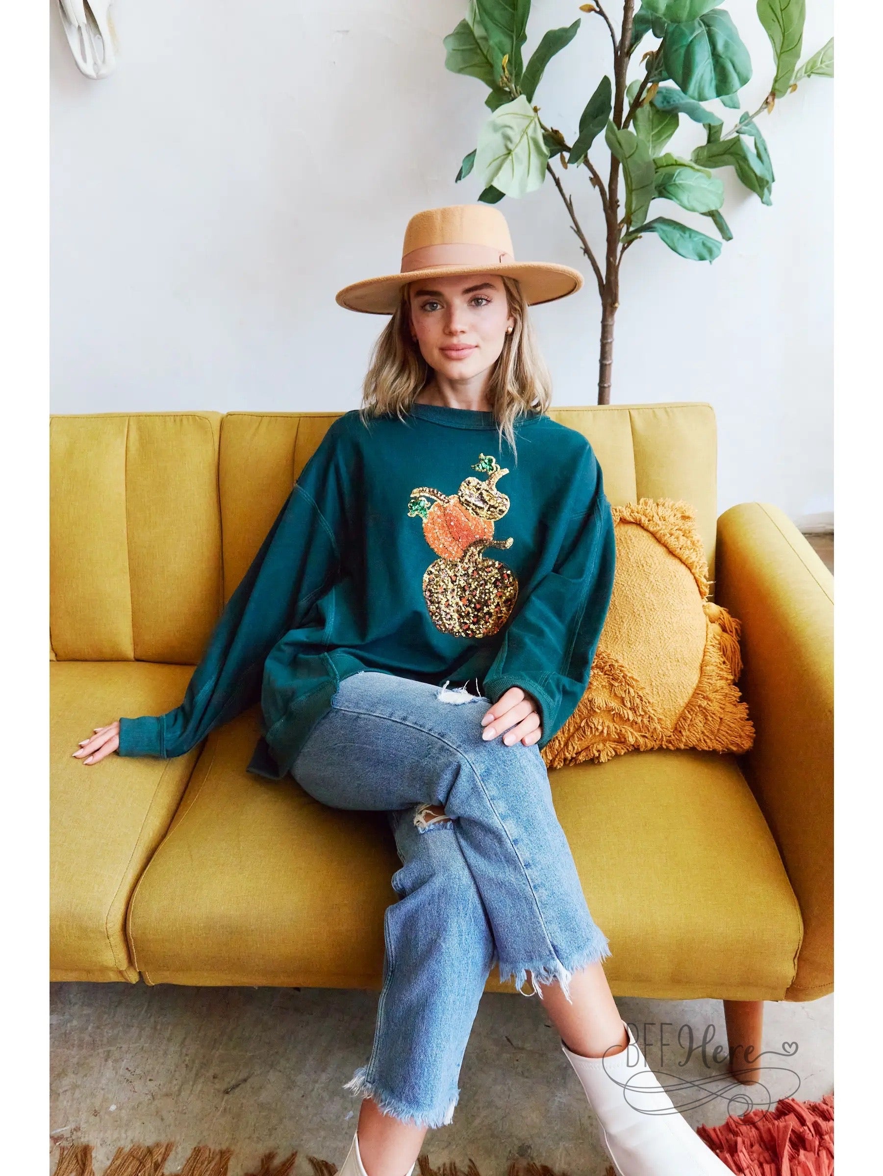 PREORDER: Glimmering Harvest: Pumpkin Patch Sequin Sweatshirt - BFF Here