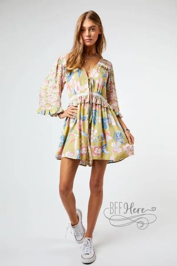 Kona Floral Print Flared Sleeve Romper - BFF Here