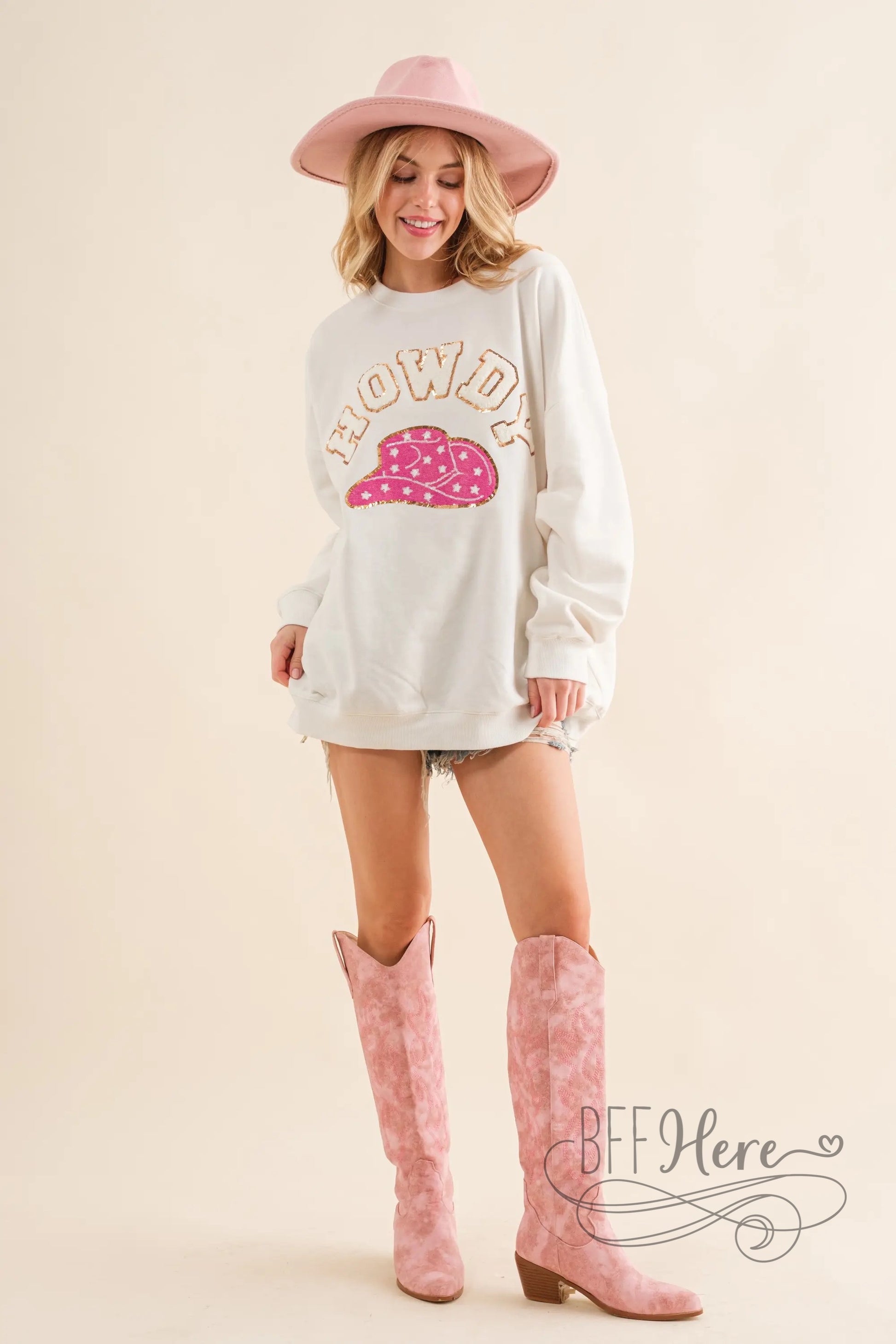 Fleece Howdy Patch Embellishment Sweatshirt - BFF Here