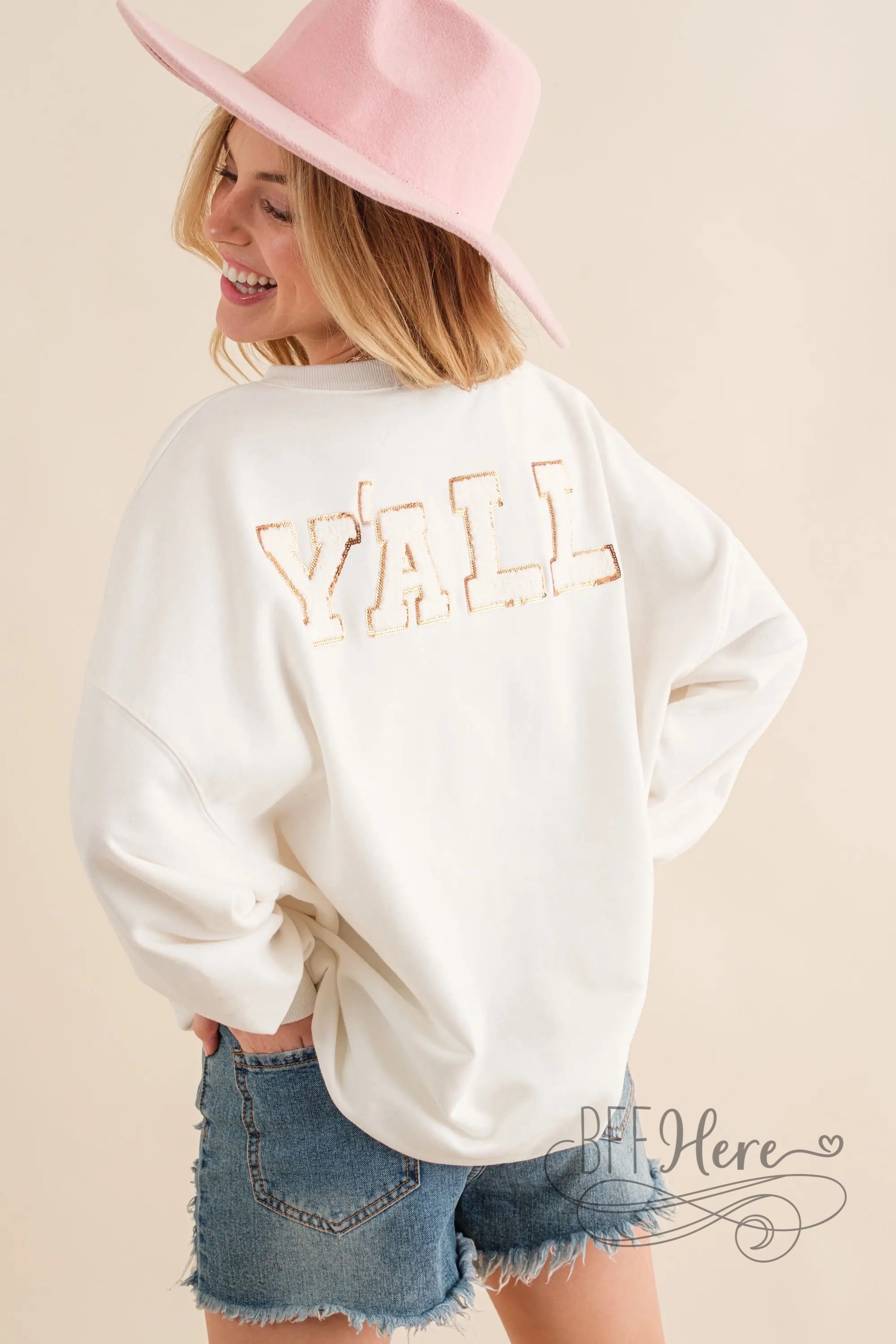 Fleece Howdy Patch Embellishment Sweatshirt - BFF Here