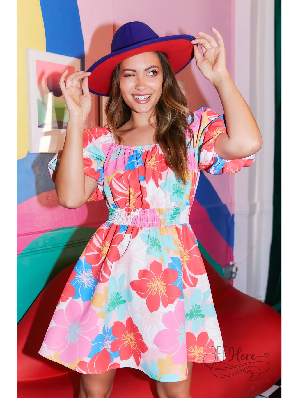 Riley Bold Flower Print Skater Dress - BFF Here