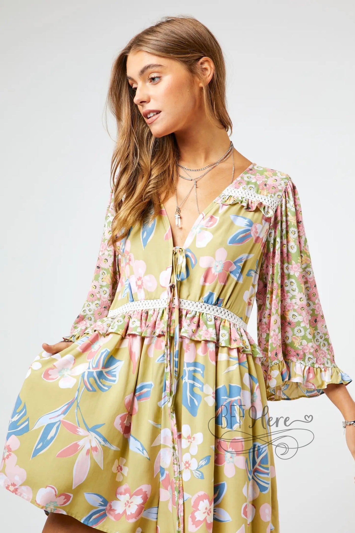 Kona Floral Print Flared Sleeve Romper - BFF Here