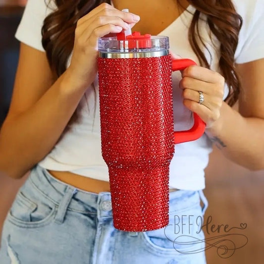 PREORDER — 40 oz. Red Bling Stainless Steel Tumbler - BFF Here