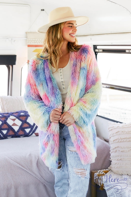 Spectrum Splendor Faux Fur Coat - BFF Here