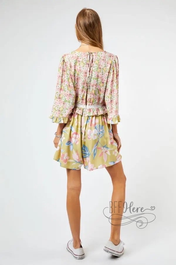 Kona Floral Print Flared Sleeve Romper - BFF Here