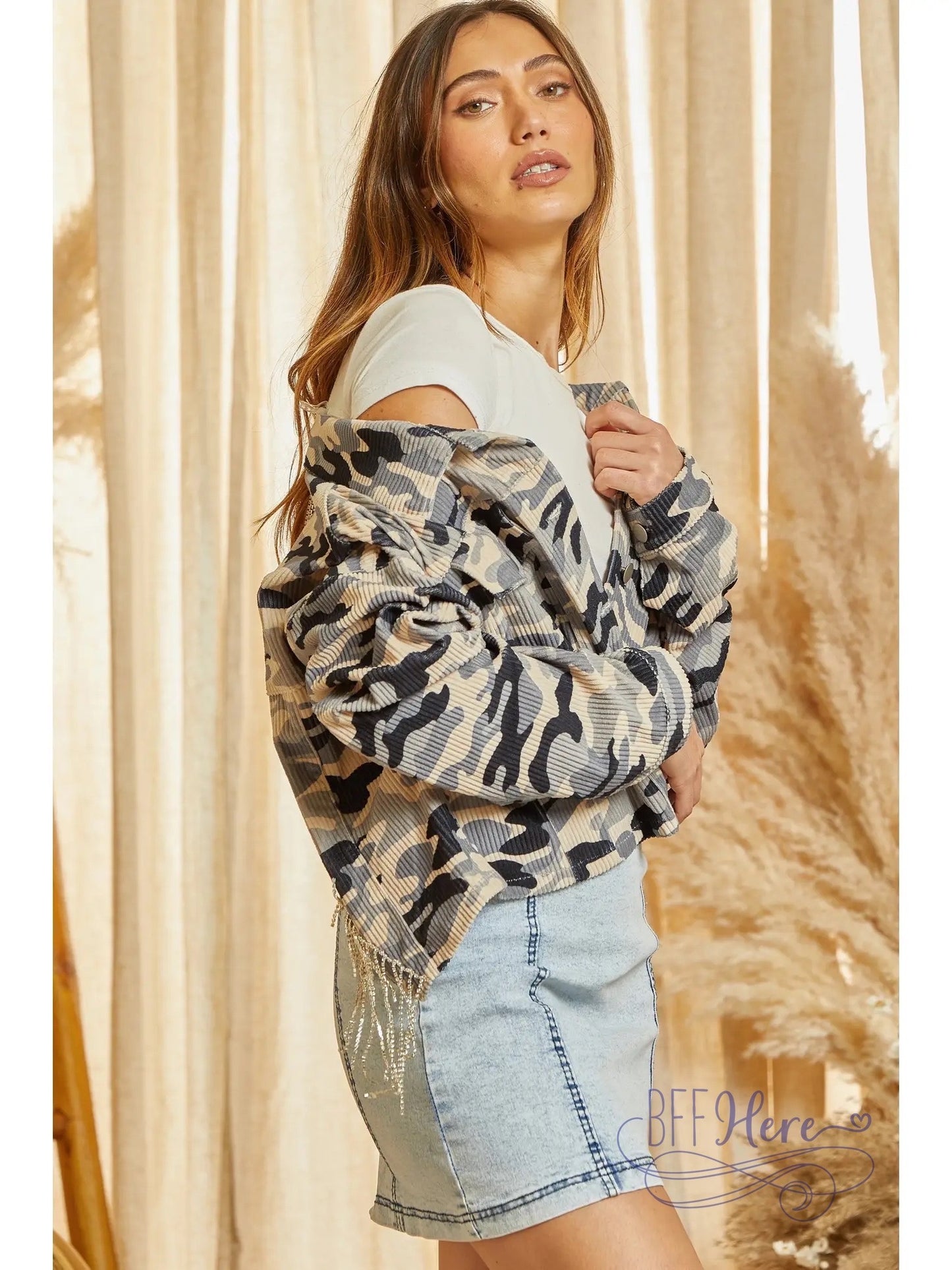 Glittering Frontier: Diamond Trim Corduroy Jacket - BFF Here