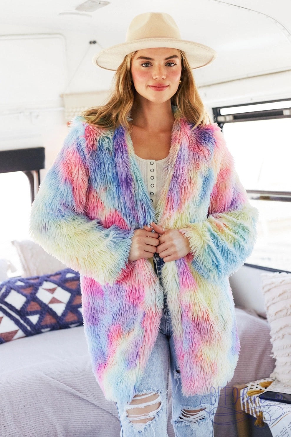 Spectrum Splendor Faux Fur Coat - BFF Here