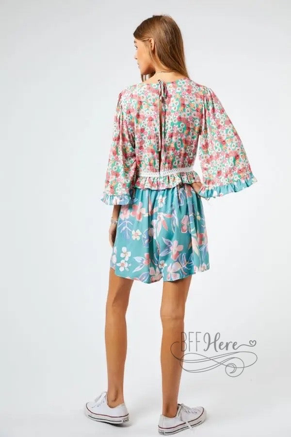 Kona Floral Print Flared Sleeve Romper - BFF Here