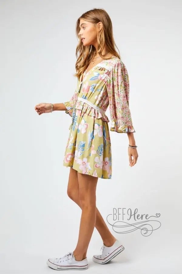 Kona Floral Print Flared Sleeve Romper - BFF Here