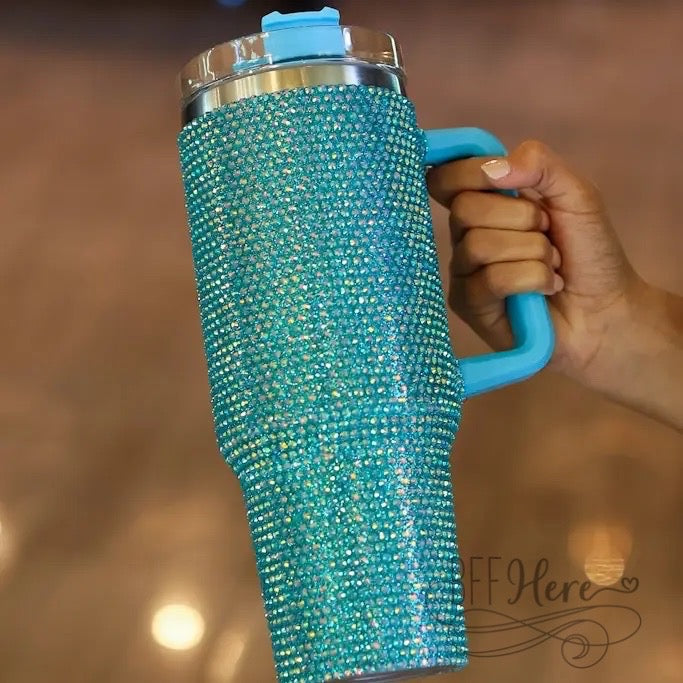 PREORDER — 40 oz. Blue Bling Stainless Steel Tumbler - BFF Here