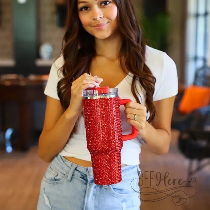 PREORDER — 40 oz. Red Bling Stainless Steel Tumbler - BFF Here