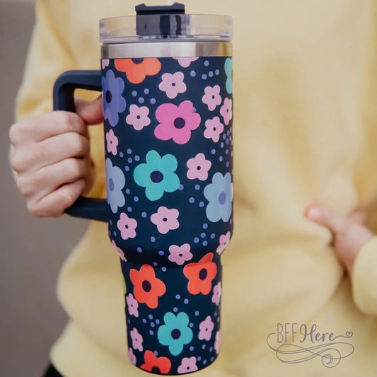 PREORDER—40 oz. Daisy Flower Power Travel Tumbler - BFF Here