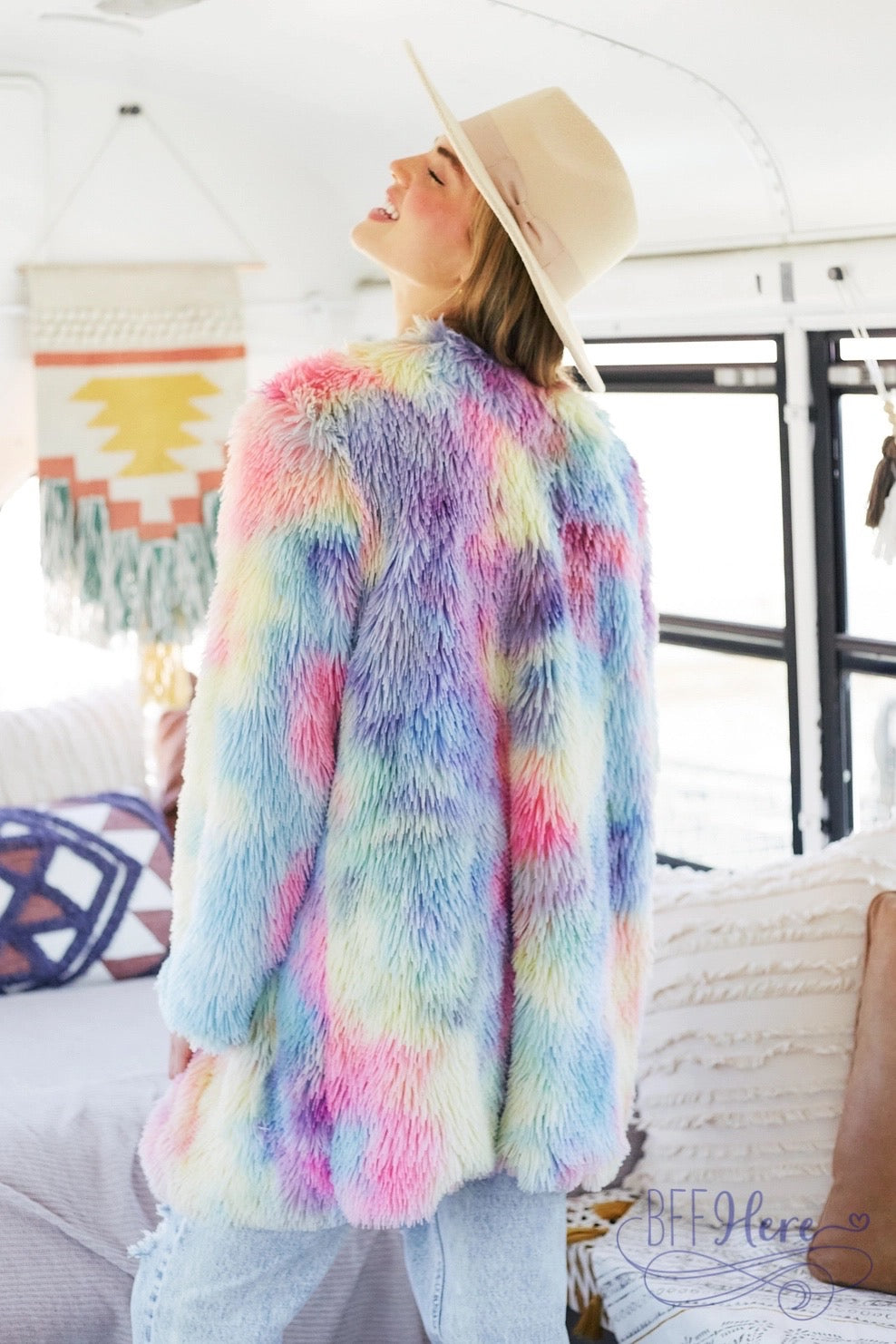 Spectrum Splendor Faux Fur Coat - BFF Here