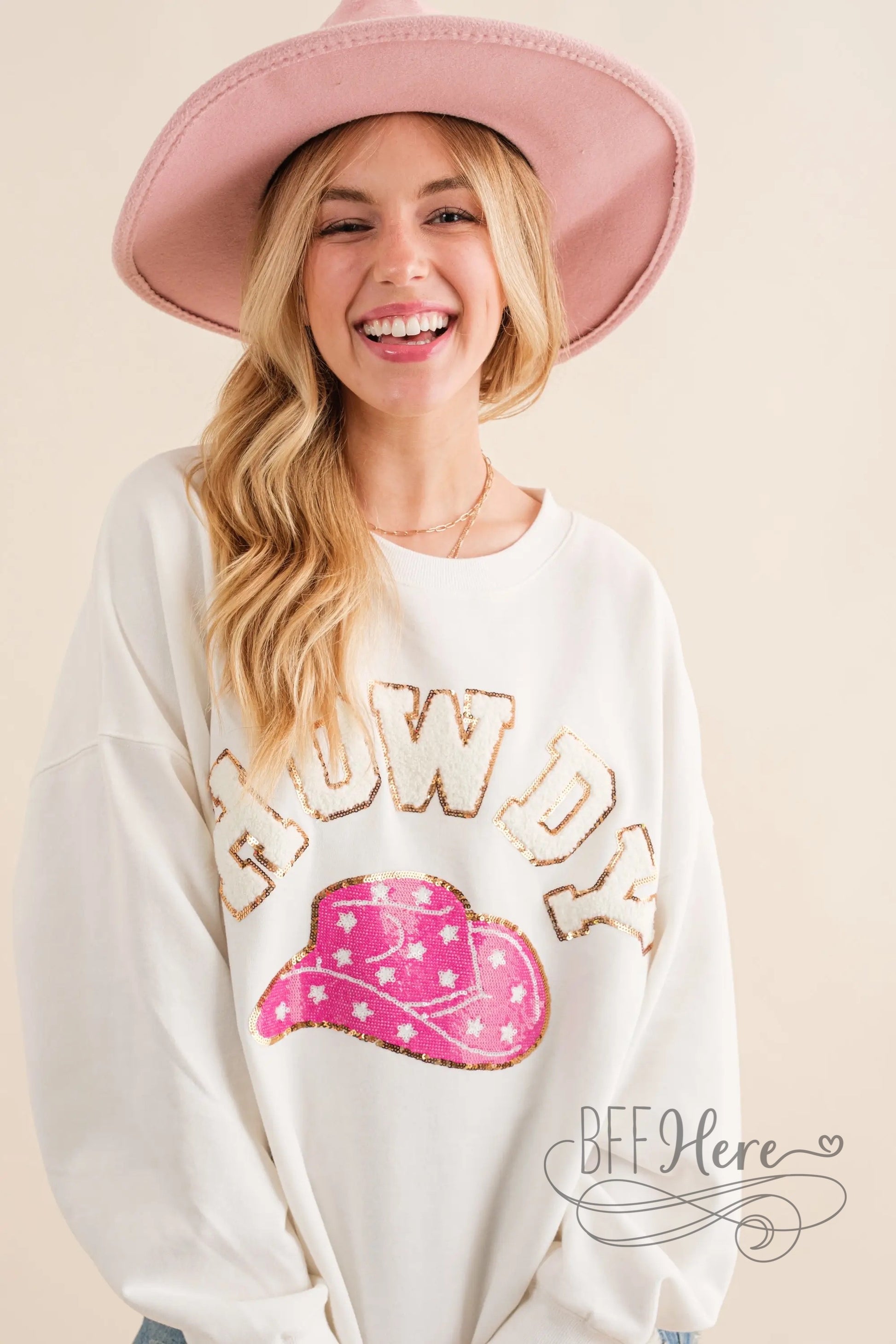 Fleece Howdy Patch Embellishment Sweatshirt - BFF Here