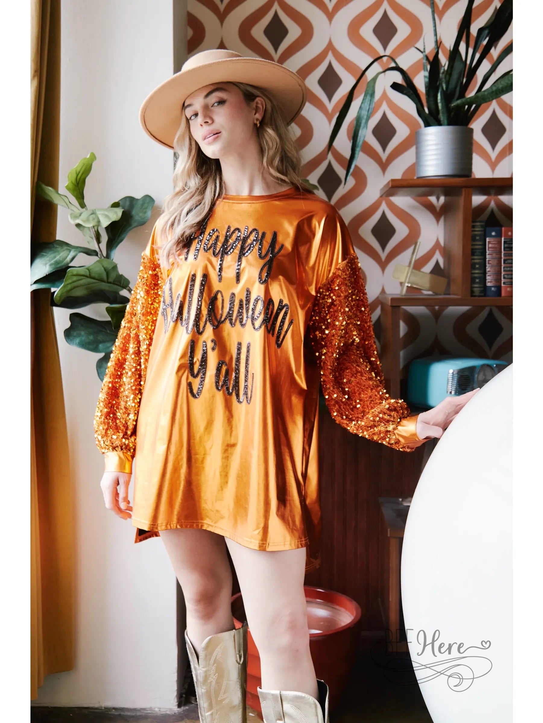 PREORDER: Happy Halloween Sequin Shirt Dress - BFF Here