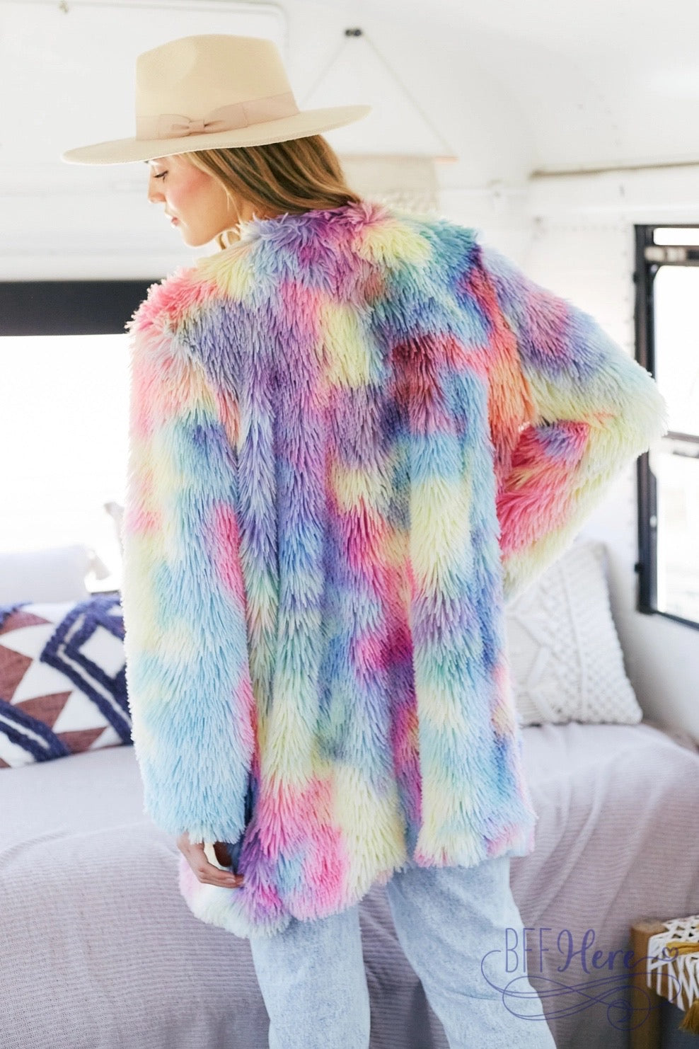 Spectrum Splendor Faux Fur Coat - BFF Here