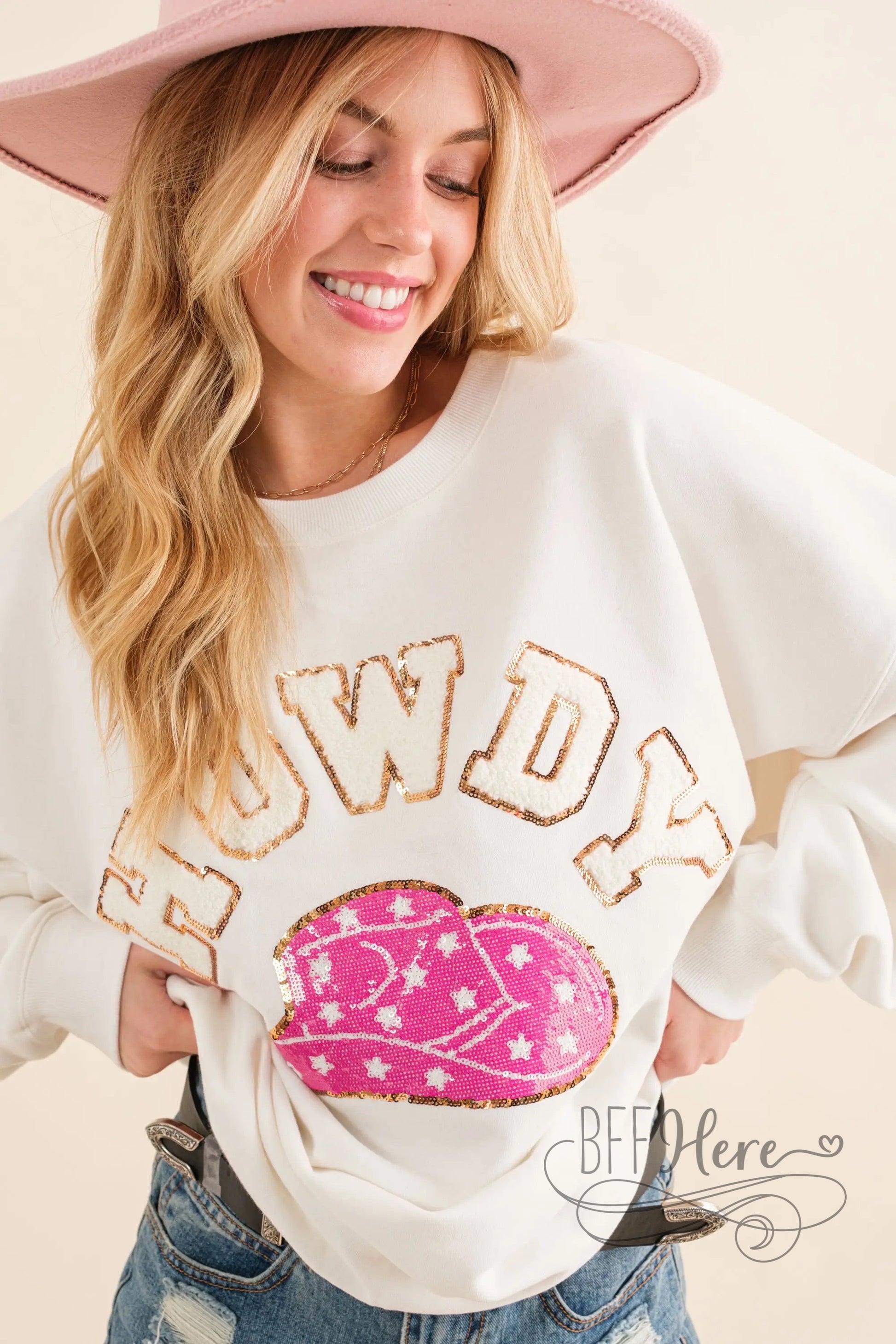 Fleece Howdy Patch Embellishment Sweatshirt - BFF Here