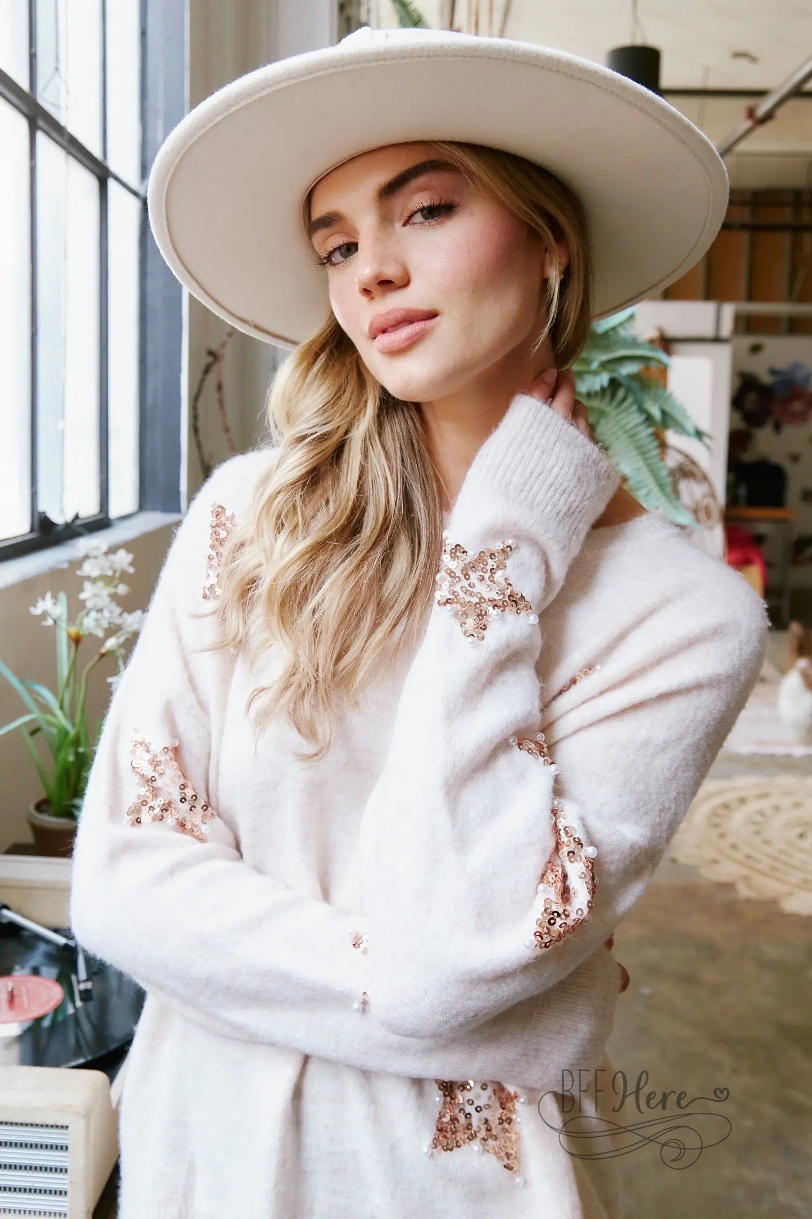 PREORDER: Cosmic Luxe: Sequin & Pearl Star Sweater - BFF Here