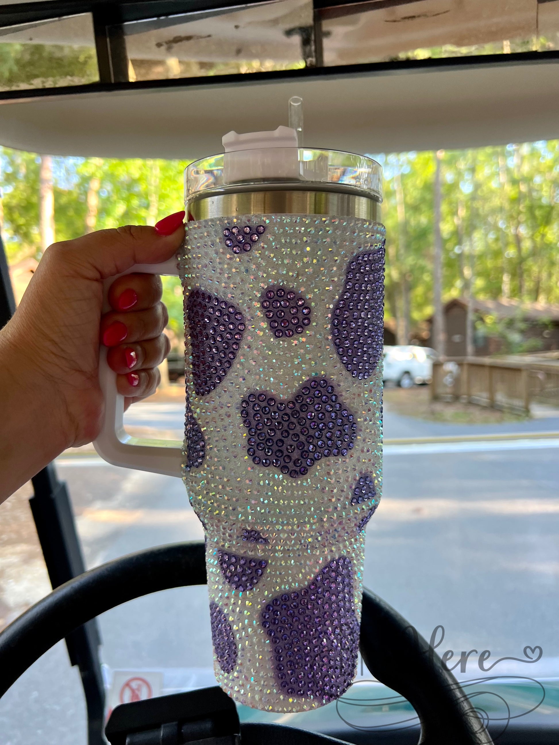 PREORDER — 40 oz. Cow Bling Stainless Steel Tumbler / Purple - BFF Here