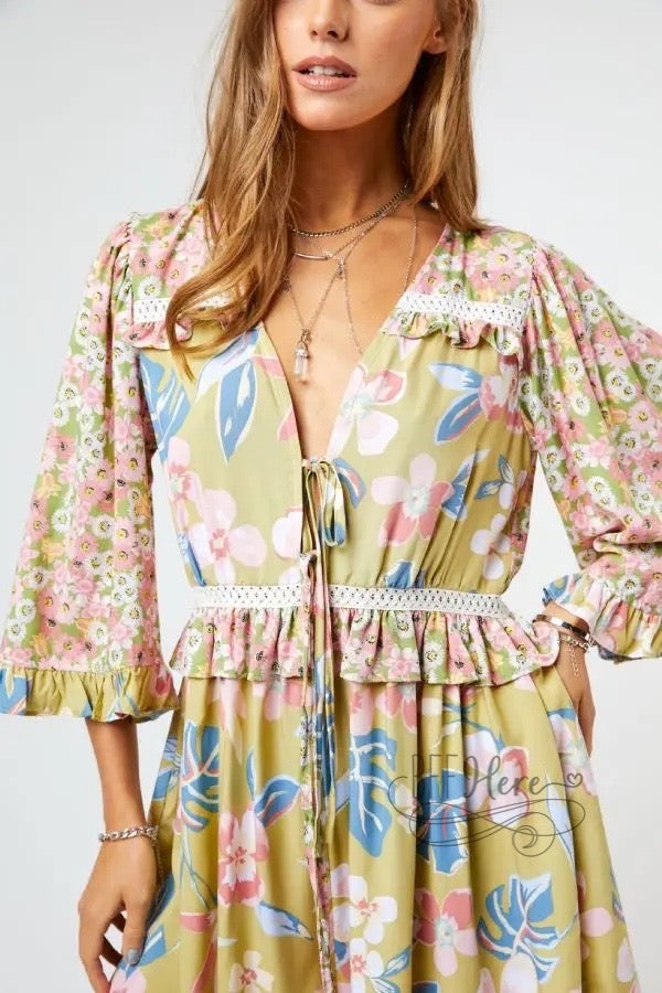 Kona Floral Print Flared Sleeve Romper - BFF Here