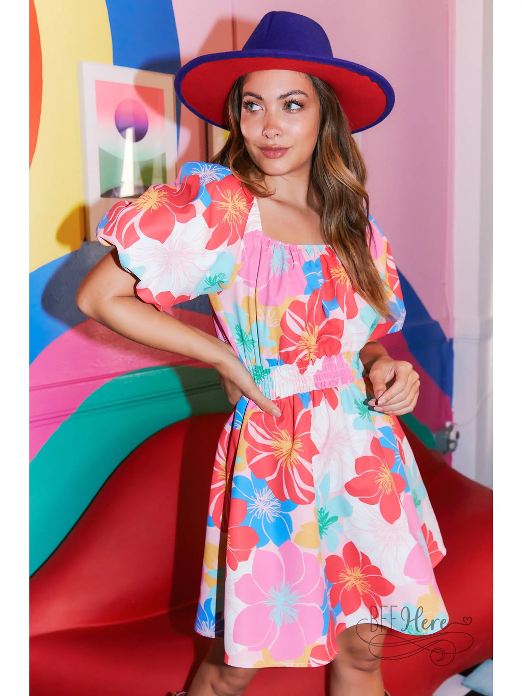 Riley Bold Flower Print Skater Dress - BFF Here