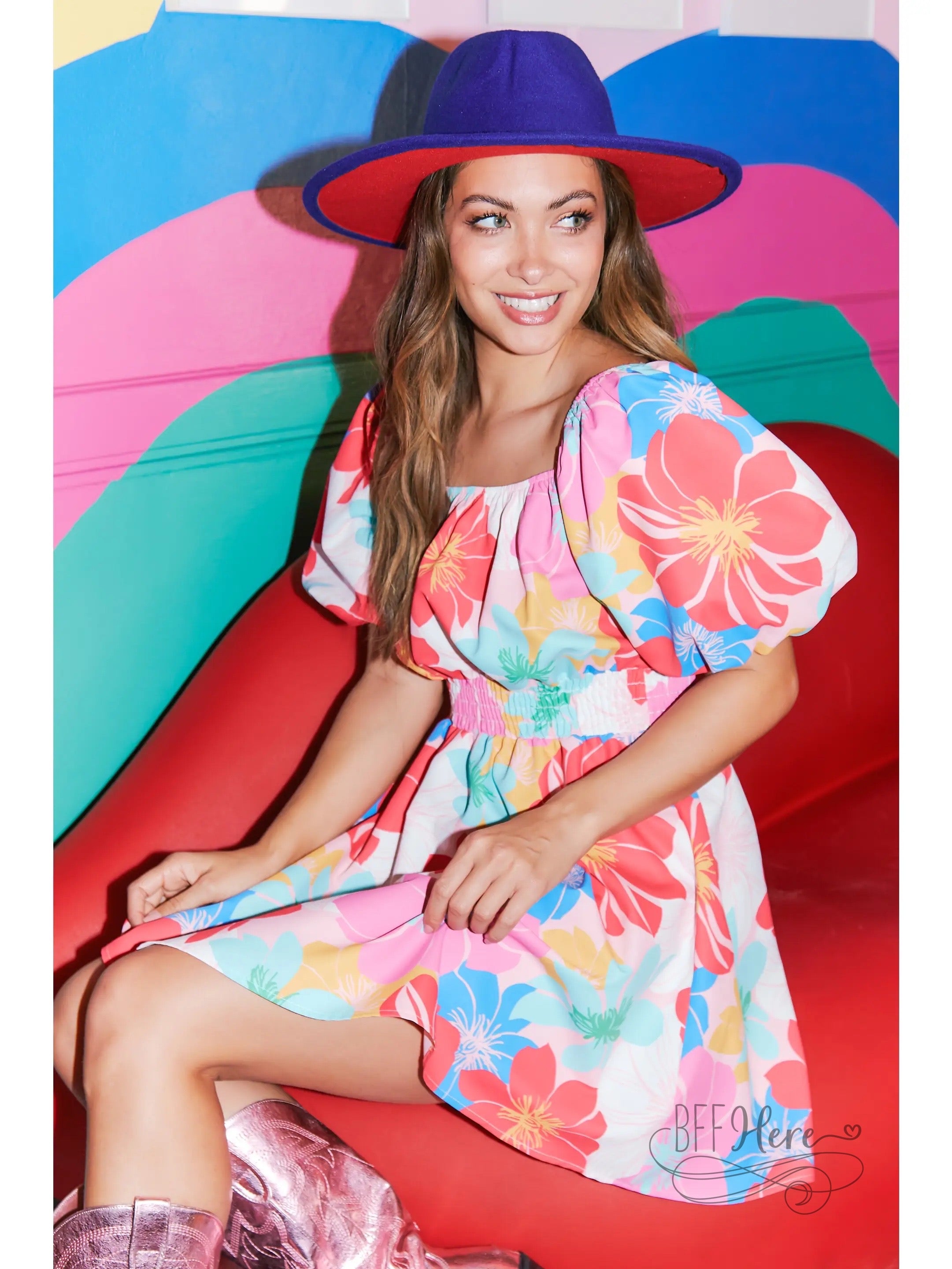 Riley Bold Flower Print Skater Dress - BFF Here