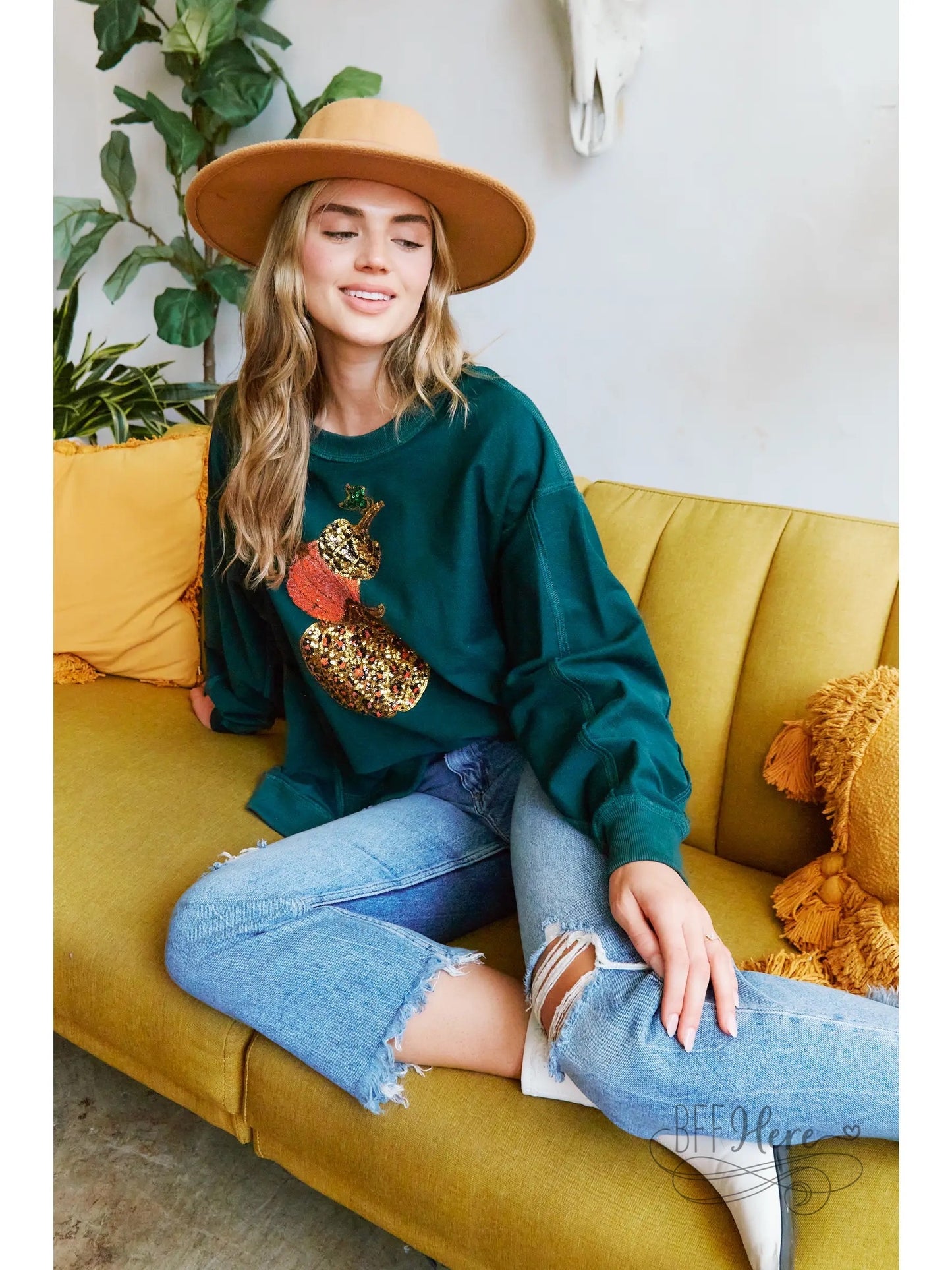 PREORDER: Glimmering Harvest: Pumpkin Patch Sequin Sweatshirt - BFF Here