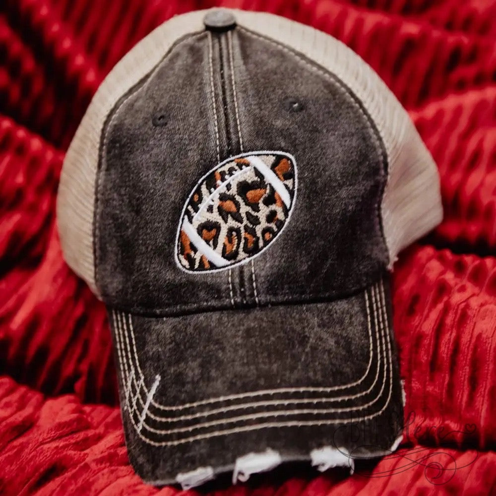 Leopard Print Football Trucker Hat - BFF Here