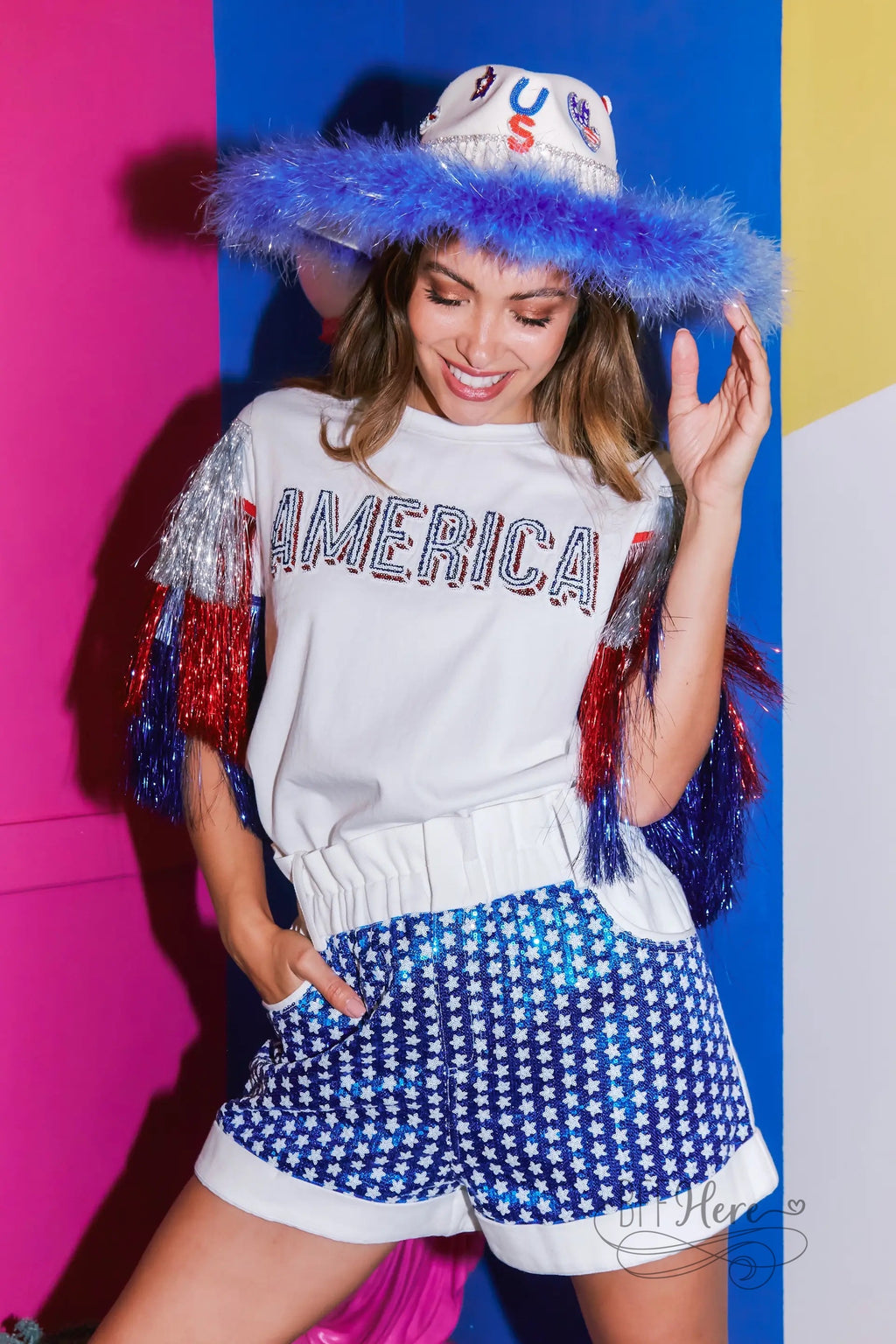 Starry Sequin Color Block Paper Bag Shorts - BFF Here