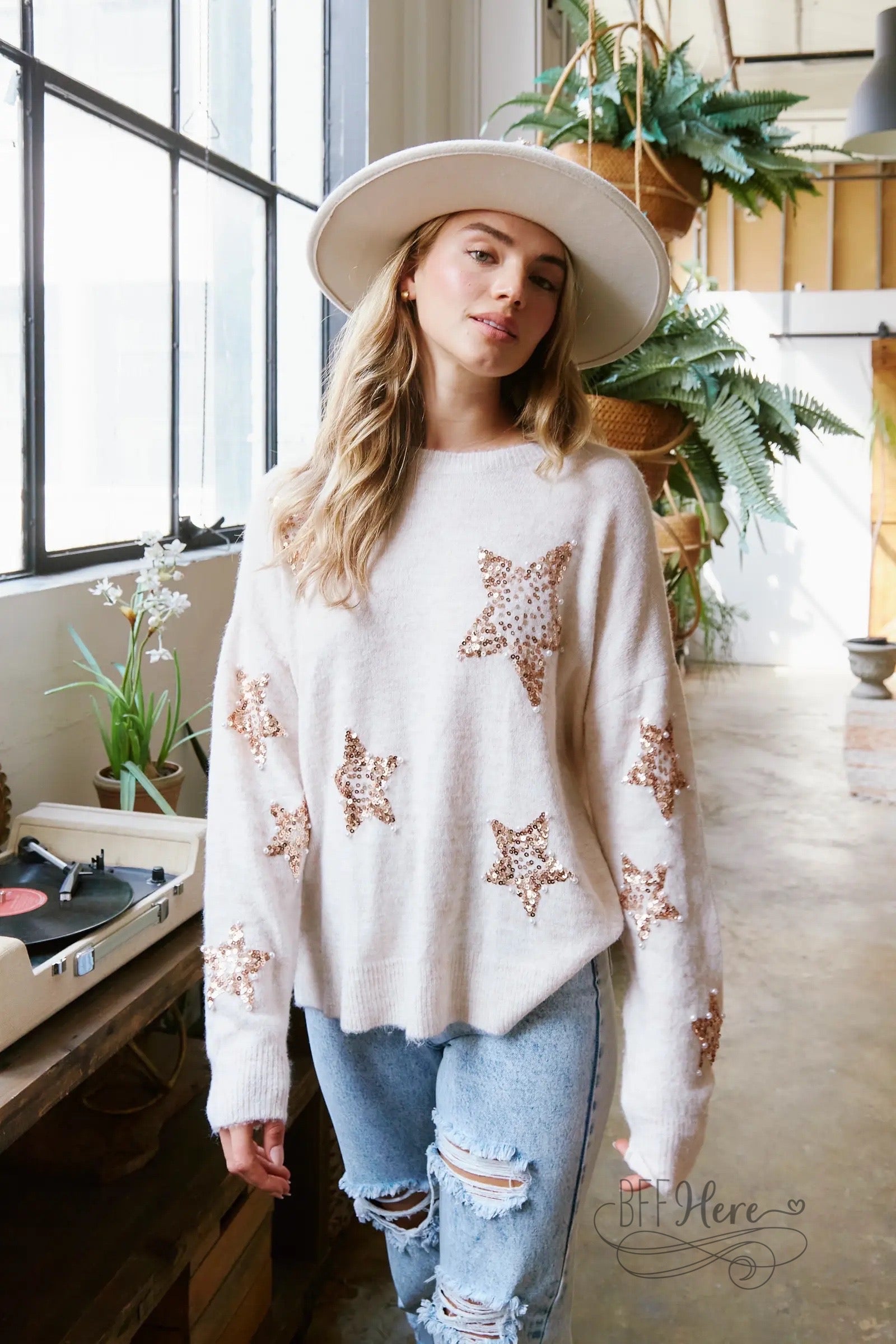 PREORDER: Cosmic Luxe: Sequin & Pearl Star Sweater - BFF Here