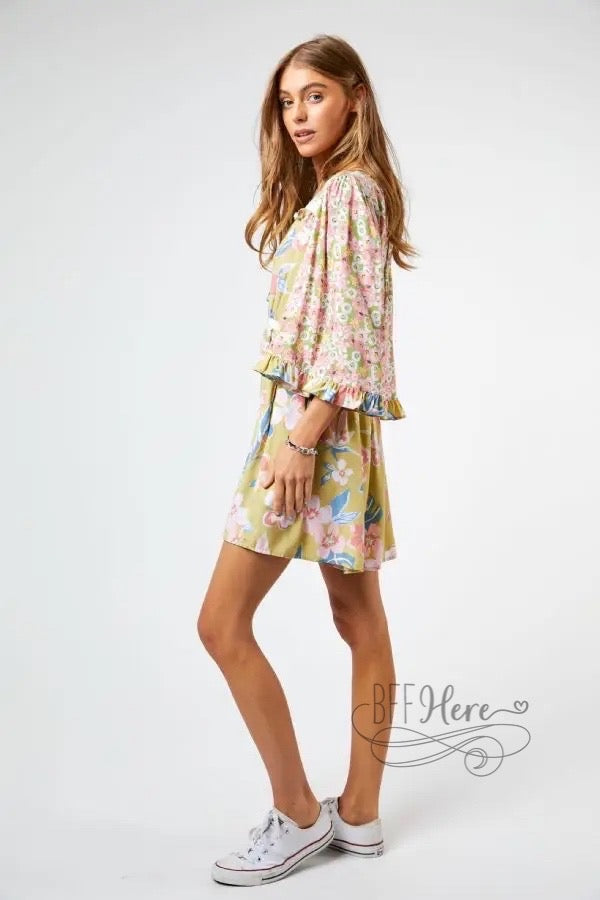 Kona Floral Print Flared Sleeve Romper - BFF Here