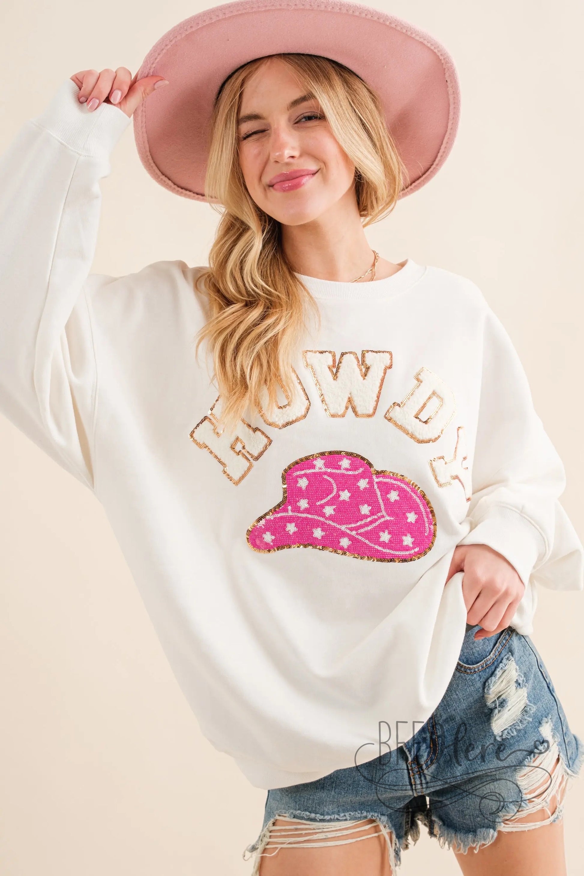 Fleece Howdy Patch Embellishment Sweatshirt - BFF Here