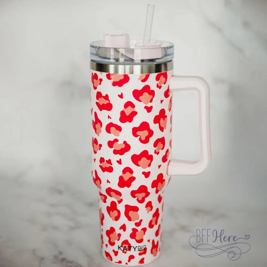 PREORDER—40 oz. Pink Leopard Travel Tumbler - BFF Here