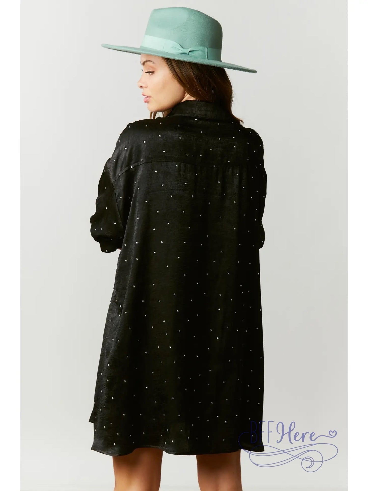 PREORDER: Onyx Radiance: Rhinestone Embellished Shirt Dress - BFF Here